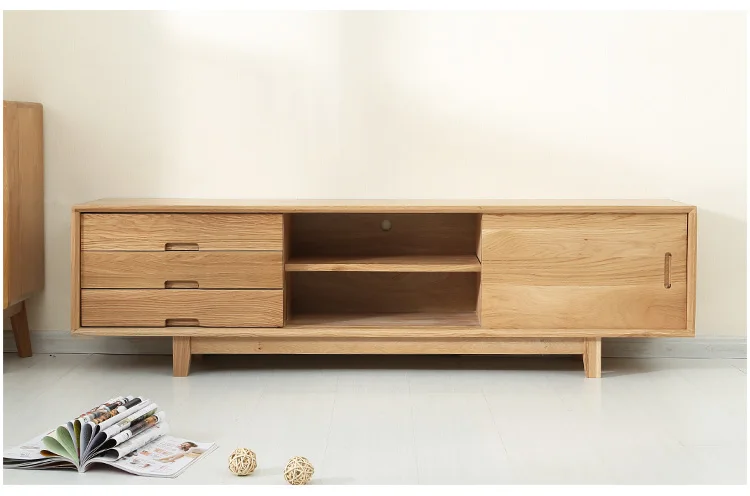 Classic Style Solid Wood Sliding Door Tv Bench With Drawers Tv