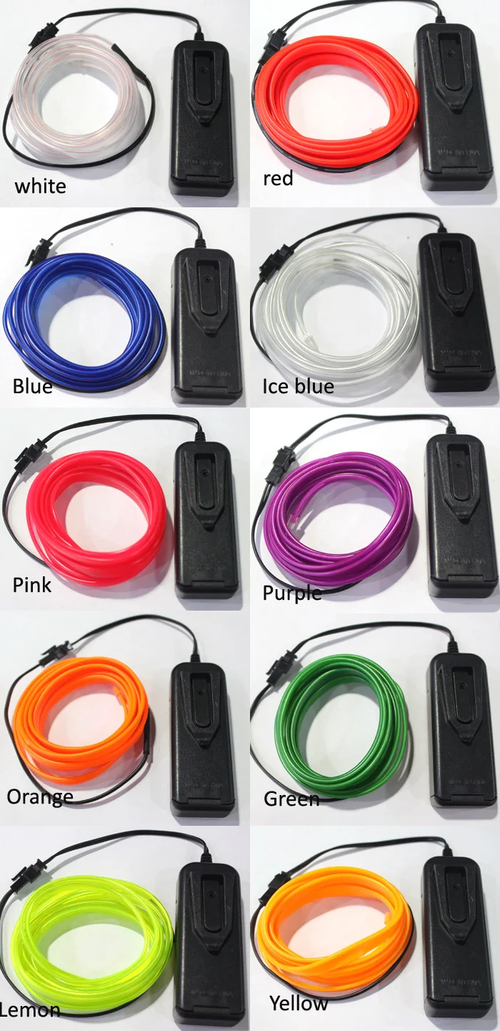 High brightness Iron made free DIY shapes 2.8mm 5.0mm EL neon wire with el wire battery pack