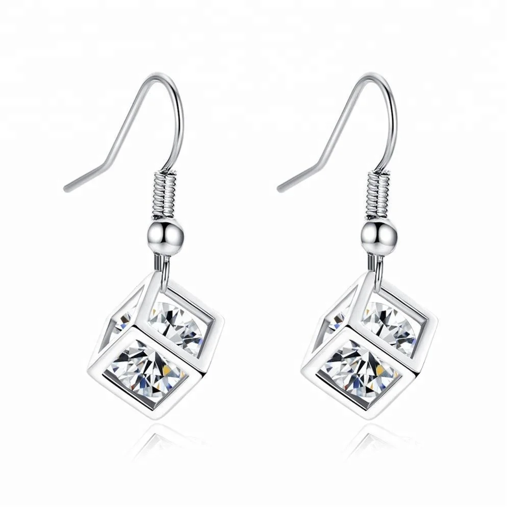 

Less Than 1$ Square Shaped Fashion Jewelry Wholesale AAA Cubic Zirconia Drop Earring, White, gold