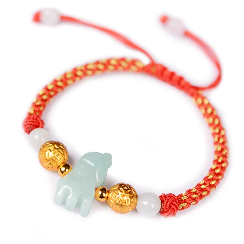 

LONGJIE factory wholesales jade agate red rope 999 silver bead handmade zodiac bracelet for woman and man