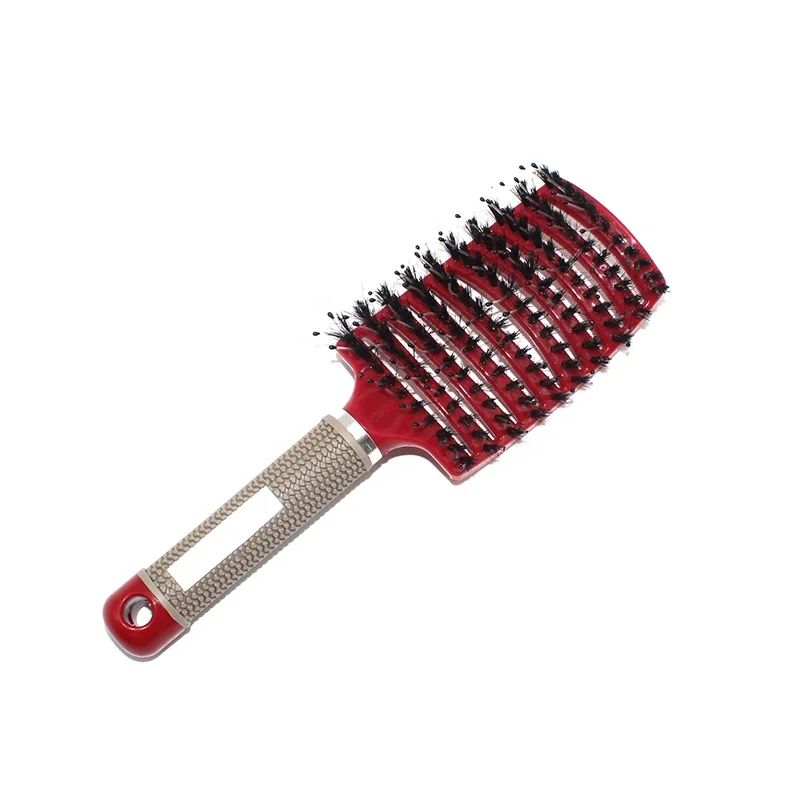 

Professional custom logo paddle nylon mixed boar bristle hair brush, Red