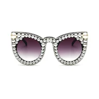 

10828 Superhot Eyewear Luxury Women Cat Eye Jewels Pearl Rhinestone Sunglasses