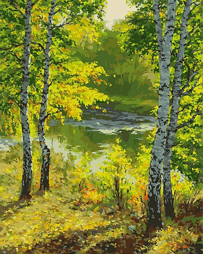 Gz557 4050 Mudah Landscape Lukisan Di Musim Panas Hutan Klasik