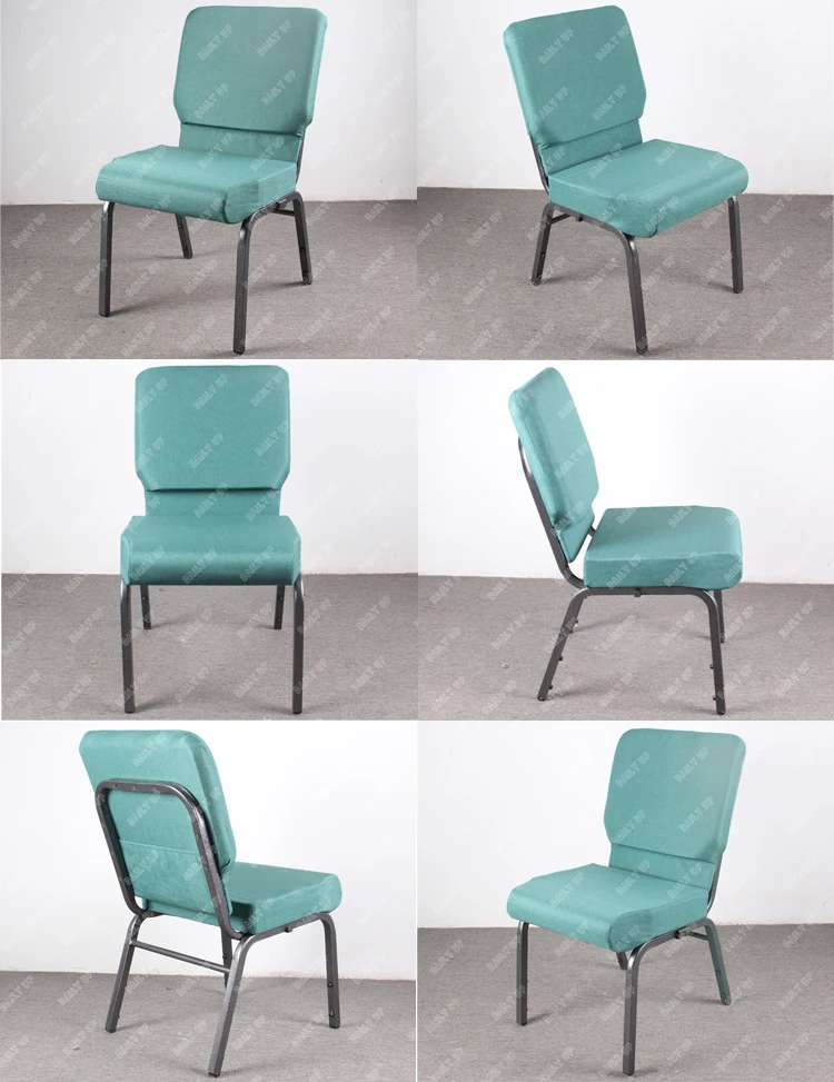 Back Pocket Green Fabric Conference Church Chair Factory Price Church Pulpit Chair Cover Church