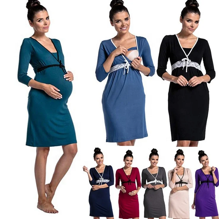 

Nursing Wear Maternity Nursing Breastfeeding Dress Breastfeeding Clothing Clothes Sleepwear For Pregnant Women Nursing Pajamas, Black, red,purple, etc