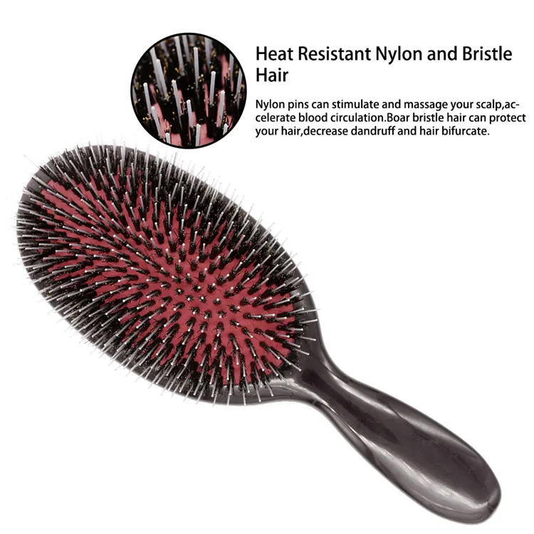 Natural Boar Bristle Cushioned Hair Brush Black Customize Ganhjod
