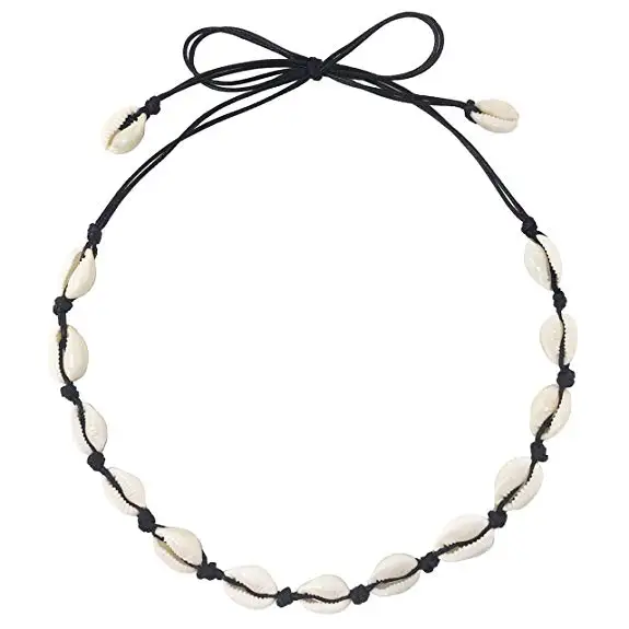 

Women's Natural Shell Choker Necklace Handmade Cowrie Shell Boho Beach Necklace Hawaiian Jewelry For Women, Shell+black rope;shell+white rope