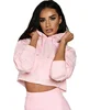 Bulk Pullover 2020 Soft Loose Spring Pink Fleece Long Sleeve Cotton Cropped Solid Color Women Gym Fitness Casual Hoodies