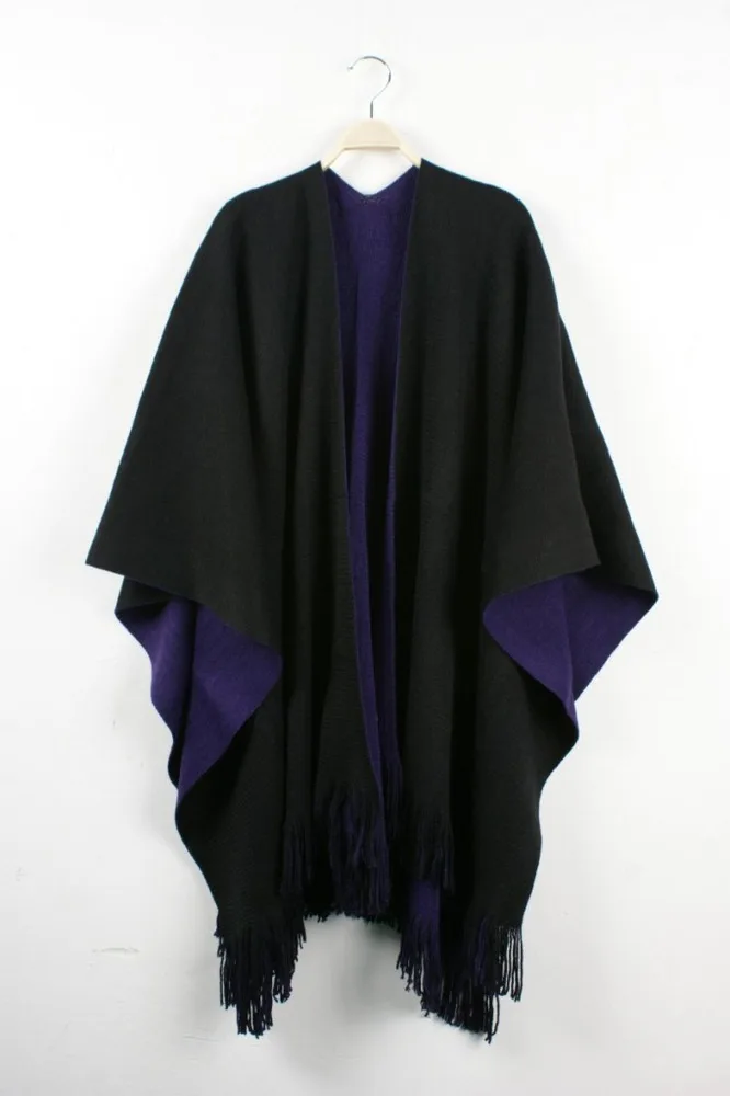 
New Women Yak Wool Cape Shawl Blanket Solid Color Double Sides Wear Fashion Ruana Fringe Kimono Poncho 