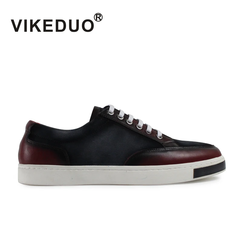 

VIKEDUO Hand Made Guangzhou Footwear Factory Lacing Lace-up Italian Genuine Casual Leather Men Shoes, Wine red