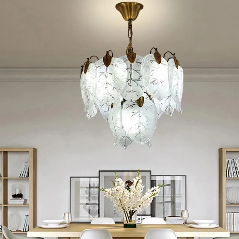 MEEROSEE High Quality Glass Leaves Chandelier Lighting Modern Living room Round Decorative Glass Hanging Pendant Lamp MD86717