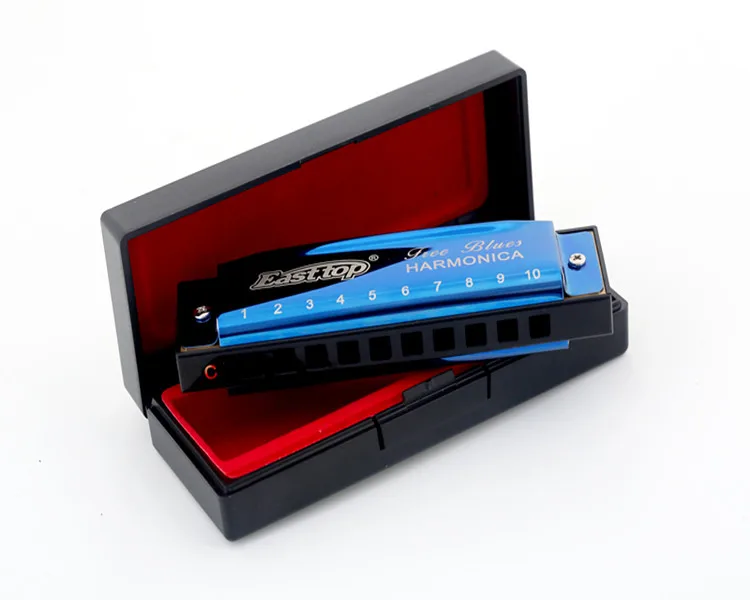 

T003 EASTTOP 10 holes musical instruments colourful blues harmonica 2019 new style, Red,blue,golden,green,silver,black,grey