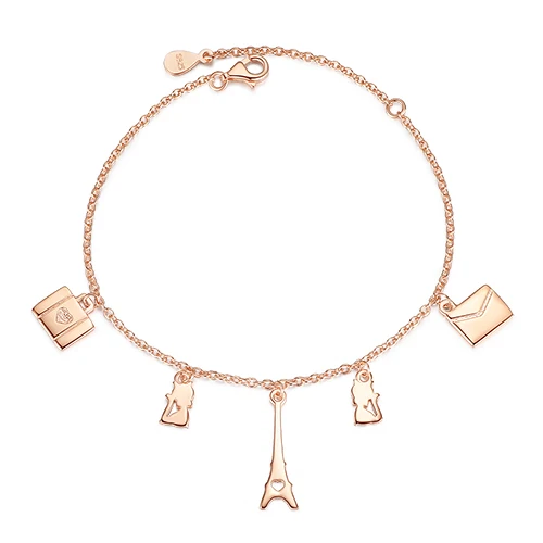 

Rose Gold Color Paris Eiffel Tower & Cat Charm Bracelet & Bangle 925 Sterling Silver Crystal Bracelet for Women Jewelry Gift