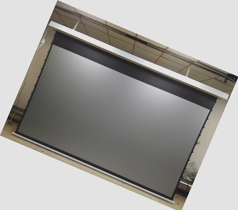 

100 16:9 automatic inceiling recessed black diamond tab tension projection screen, White