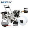 ZONESUN Industrial Tabletop Semi-automatic Glass Ampoule Wine Bottle Labeling Machine Vial Jar Woven Flat Label Printing Machine