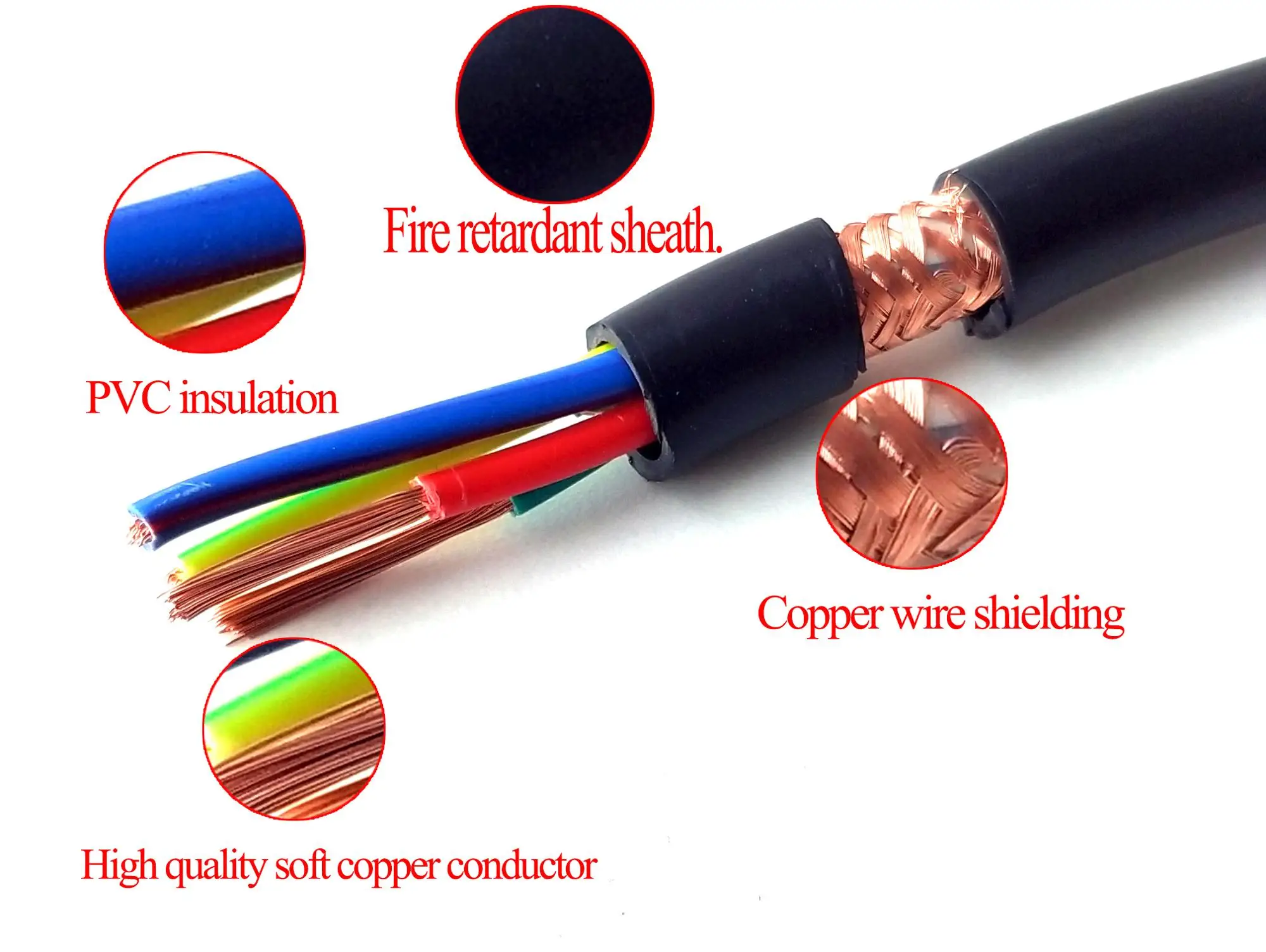 Electrical Cable Wire Flexible Copper Cable Shielded 4 Core 3 Core 1 ...