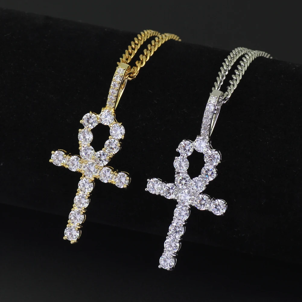 CN019 Hip Hop Anha cross Pendant brass Setting CZ stones Necklace Jewelry for men and women