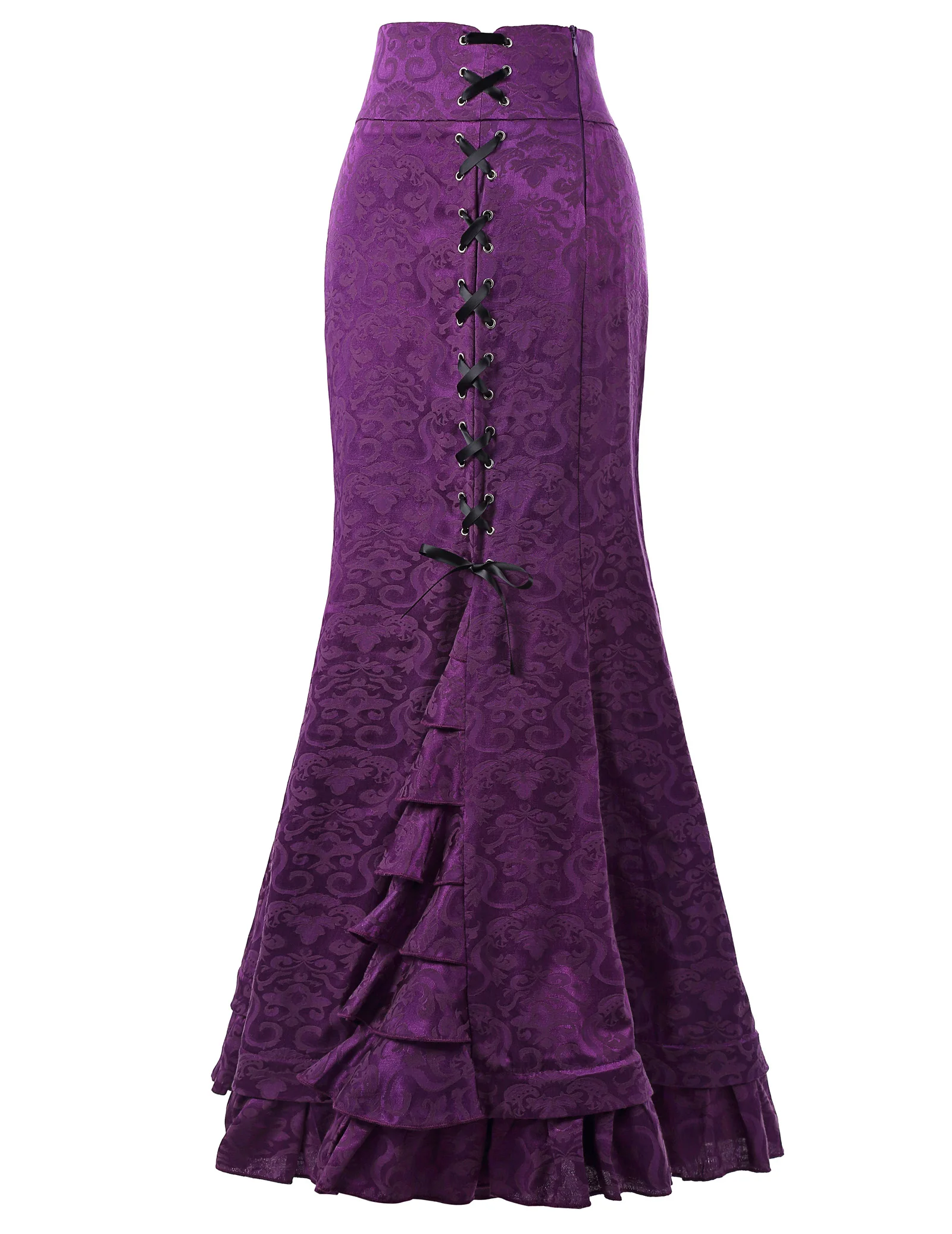 New Gothic Womens Victorian Vintage Style Ruffled Jacquard Mermaid Maxi Skirts 