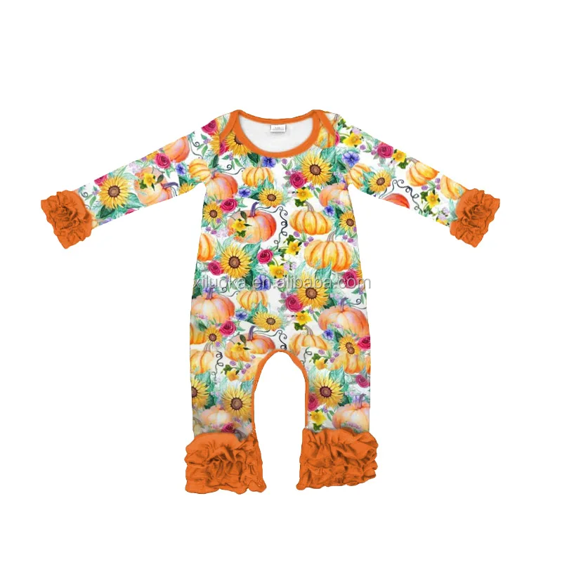 

Factory Direct Design Thanksgiving Baby Clothes Romper Pumpkin Printed Set Sleeveless Baby Romper, Picture