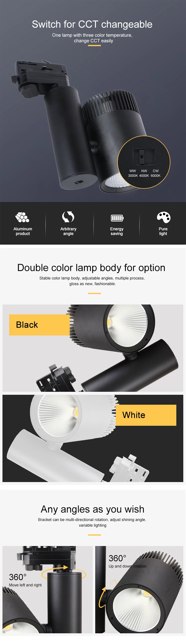 magnetic CCT led track spot light COB 30w ledlinear track light dimmable 30W led smart track light led color changeable