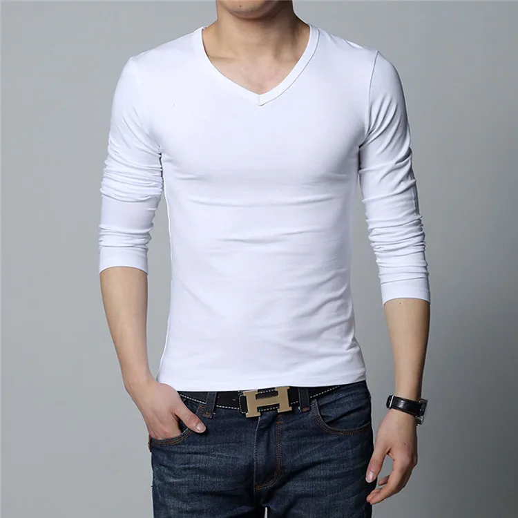 Wholesale Casual 100 Cotton T-shirt Mens Long Sleeve T Shirt V Neck