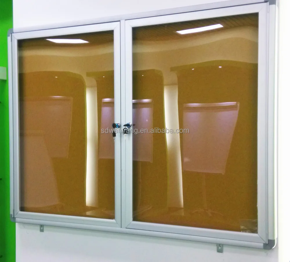 double door aluminum frame wall mount Bulletin Board Enclosed Cork Notice Board