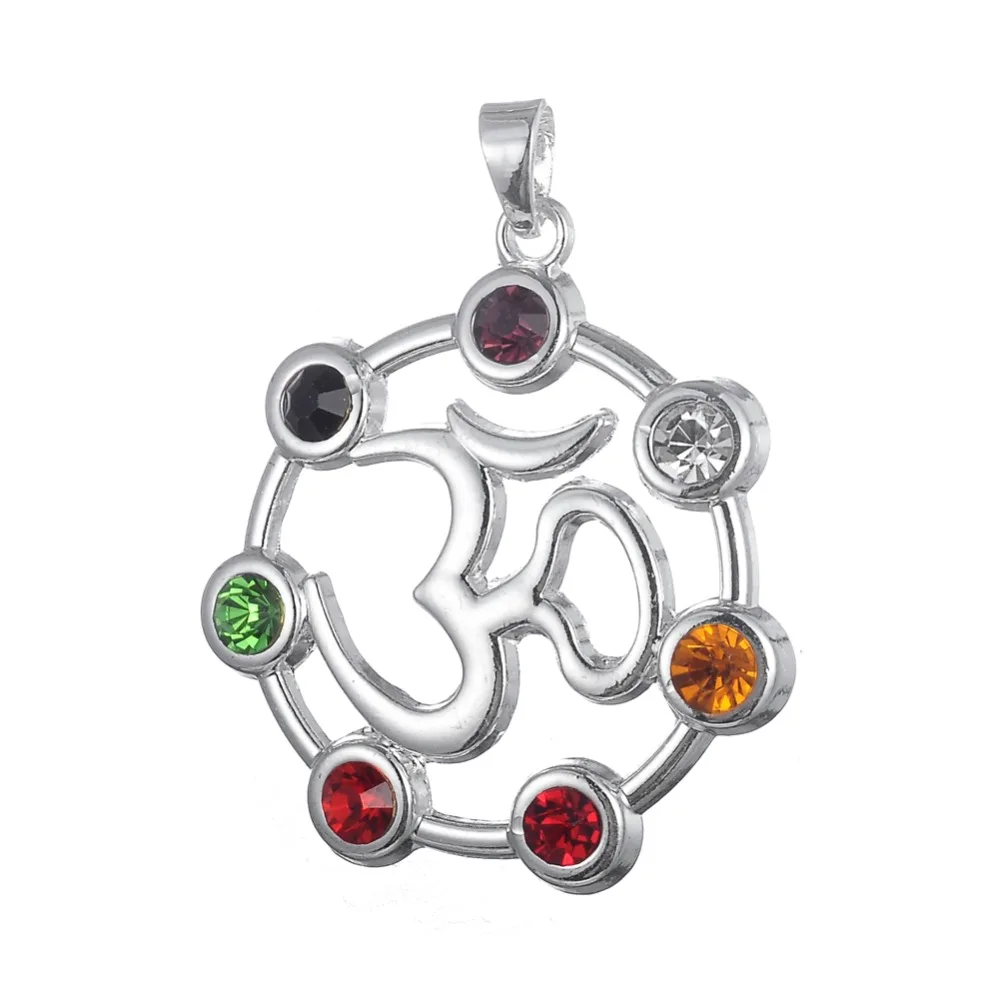 

colorful crystal religious yoga chakra charms david star chakra pendant for bracelets, Silver