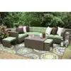 7 seater green/brown color combination garden set with hidden cushioned stools rattan outdoor patio furniture