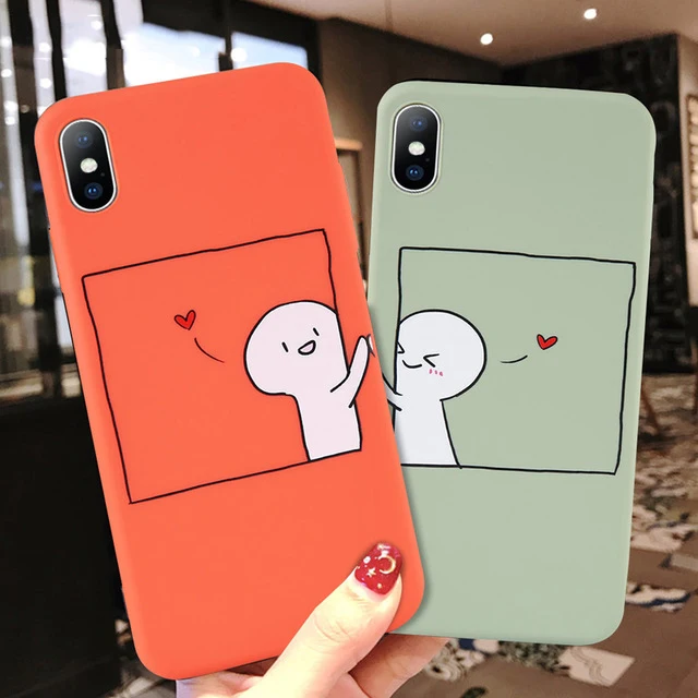 

Free Shipping Couples Love Heart Phone Case For iPhone 6 8 7 Plus X XS XR Xs Max Cartoon Boy Girl Back Cover Soft TPU Case Cover