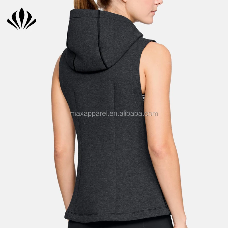 Womens Slim Fit Chest Pocket Sleeveless Hoodie Side Pockets Plain Zip Up Hoodie Buy Women
