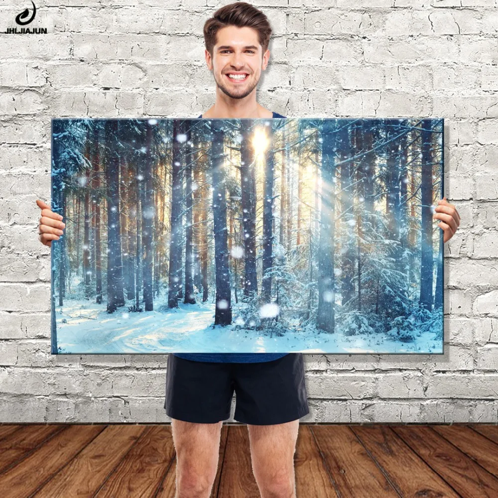 Современная Абстрактная живопись морозный зимний пейзаж в заснеженный лес комната плакат Picture Home Decor Wall Art Холст Картины