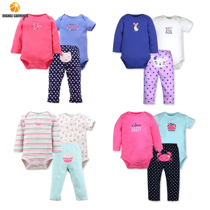 

Factory Price 3pcs/pack Cute 100% Cotton Infant Girl Rompers Pants Baby Clothing Set