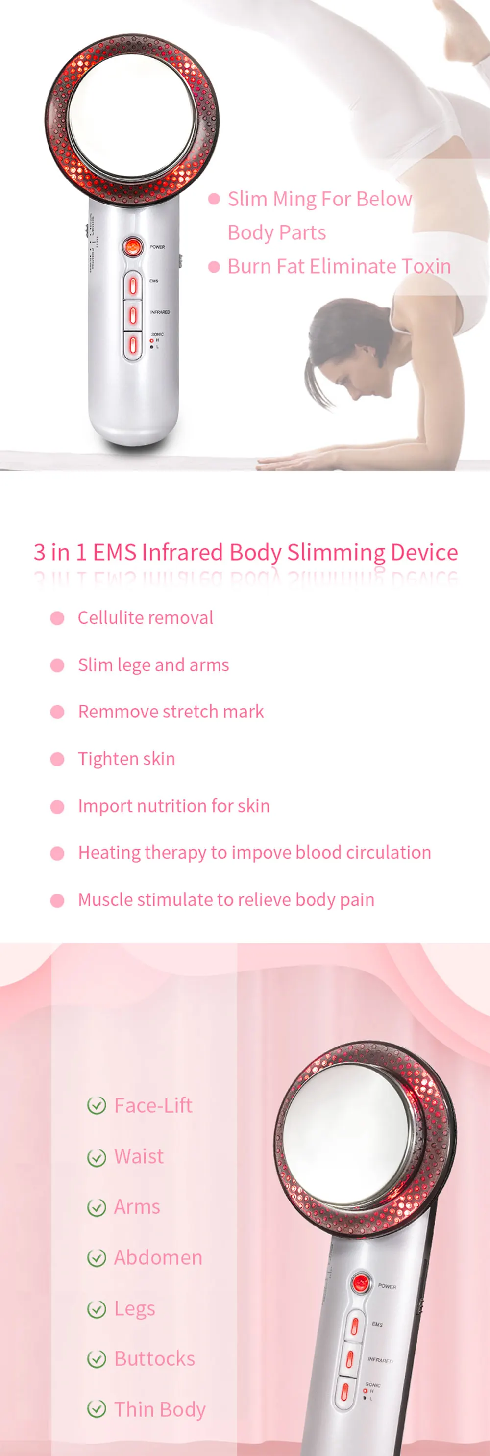 3 in 1 EMS Body Slimming Fat burning Massager Infrared ultrasound reduce weight Anti aliphatic mass Cosmetic instrument