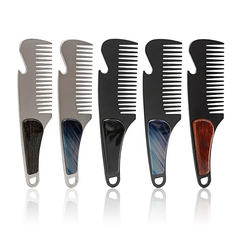 

Portable Pocket Moustache Comb Unbreakable Stainless Steel Metal Beard Comb For Men, Silver, black