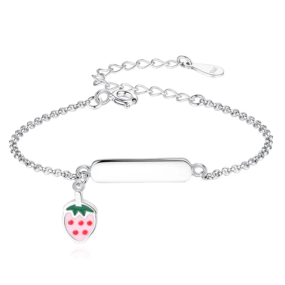 

Wholesale Kid Silver Jewelry Bracelet Custom Name Bracelet with Strawberry Charm For Children Bracelets & Bangles, Silver color