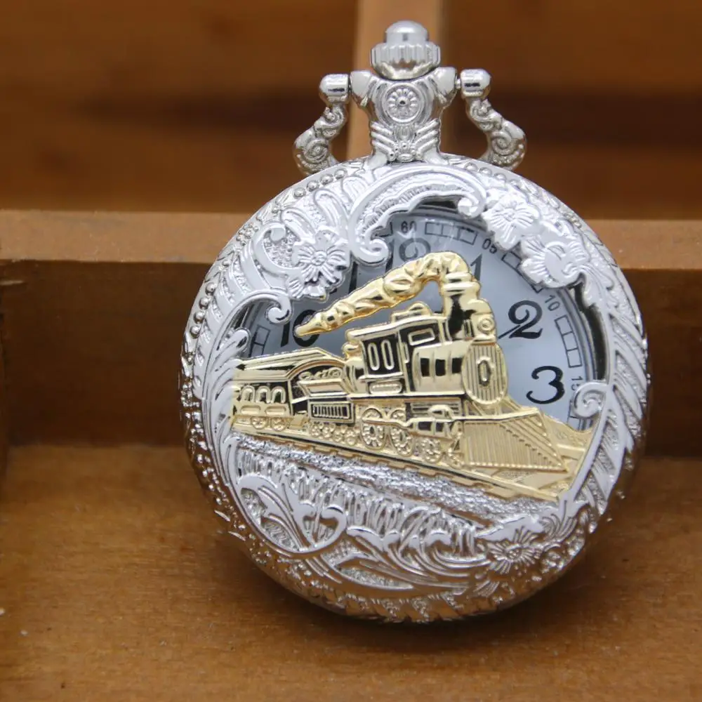 

Best selling products modern style watch silver case gold train pocket watch