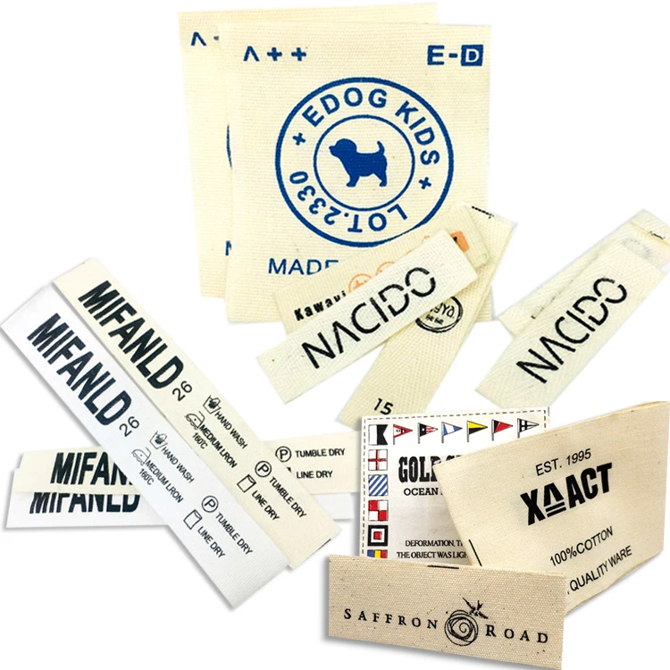 

Custom Brand Name Logo Cotton Printed Labels for Clothing, Custom color