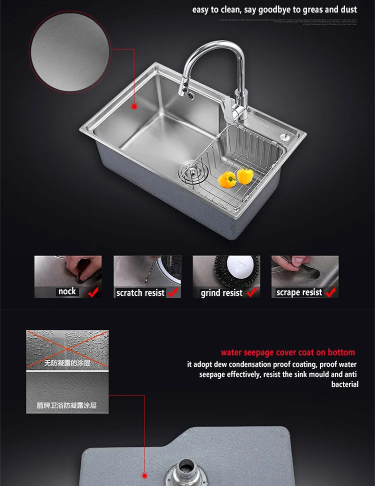 ARROW brand big single bowl sink kitchen 0.9mm foshan 304 steel undermount kitchen sink