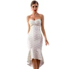 High Grade Fishtail Beige Printed Bandage Dress Cocktail Medium-Length Smooth Wedding Party Dress