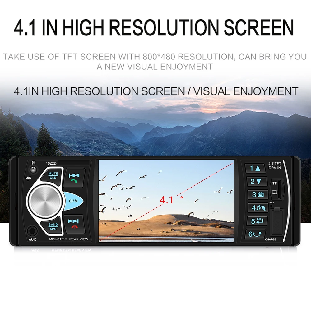 Podofo 1 Din Car Radio 4.1" Digital Screen Car MP3 Player Autoradio Stereo BT FM USB TF Steering Wheel Control