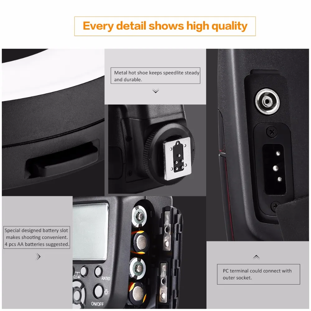 K&f Concept Kf150 Ttl Gn14 Highspeed Sync Two Flash Tubes Circle Ring Flash Light Speedlite