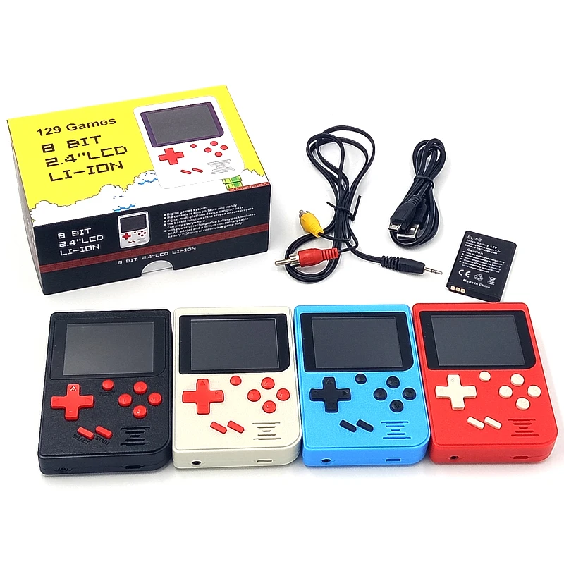 

YLW Hot-Sale Mini Retro 8 Bits Bandheld Classic Game Console OEM Built-in 129 Electronic Handheld Games for Adult and Kids, Red white blue black