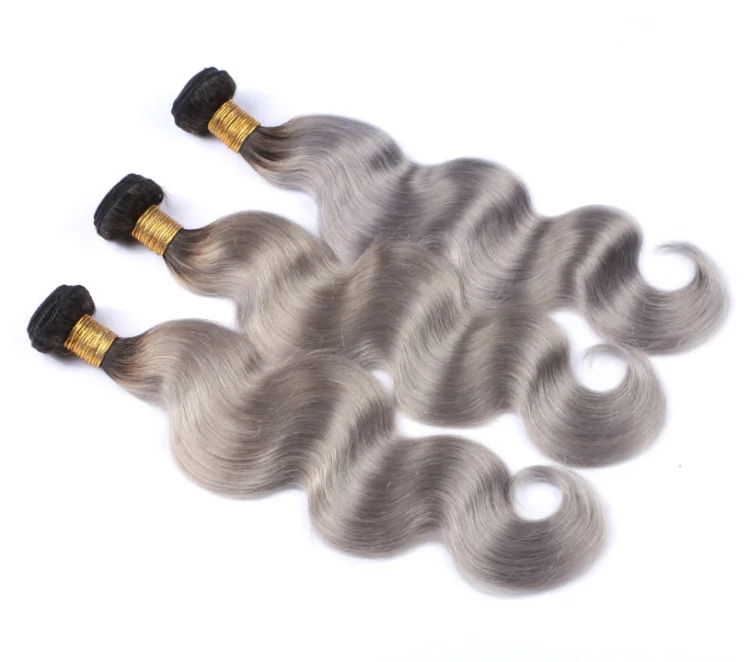 Unprocessed Silver Hair Extensions Grey 27 Piece Sew In Human Hair