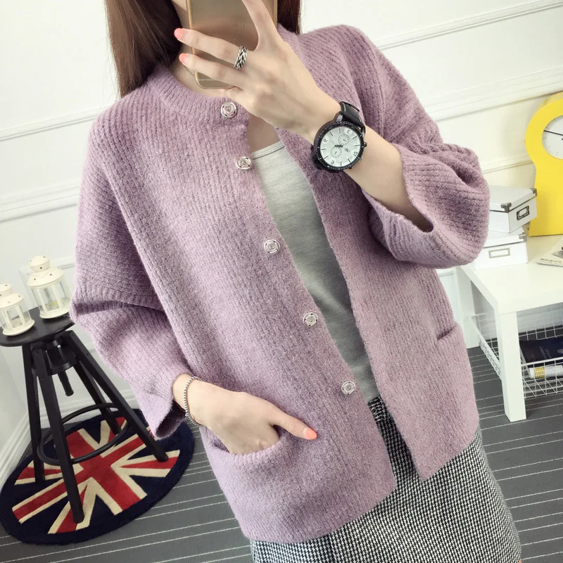 2016 sweater female cardigan autumn and font b winter b font o neck wide sleeved three
