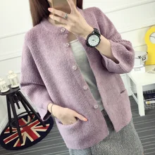 2016 sweater female cardigan autumn and font b winter b font o neck wide sleeved three