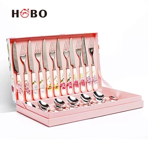Wholesale 24pcs cutlery set porcelain handle stainless steel flatware set