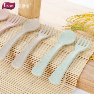 Image of Wheat Straw Fiber Baby Spoons and Fork Eco Friendly Tableware Kids Feeding Set