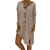 Custom High Quality Cotton Plus Size Loose Ladies Shirt V Neck Long Sleeve Dry Fit Women Dress