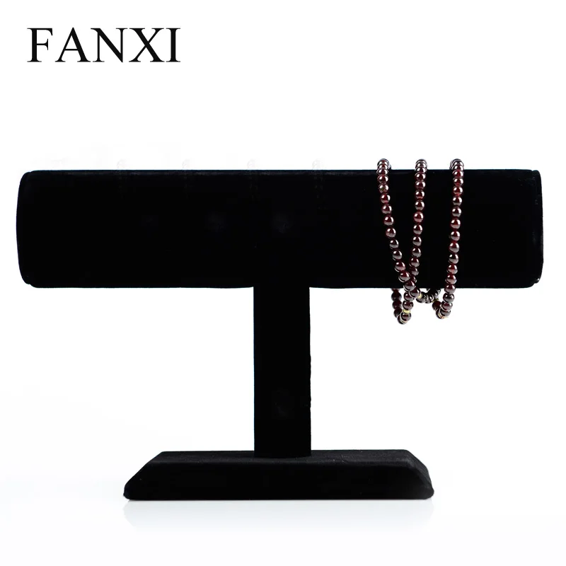 

FANXI Custom Elegant Shop Organizer Velvet T Bar Jewelry Display Shelf Chains Watch Bracelet Holder Bangle Display Stand, Grey/black/pink/ customized color for bangle display stand