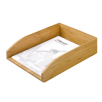 Bamboo Desktop File Folder Organizer Office Paper Tray Holder